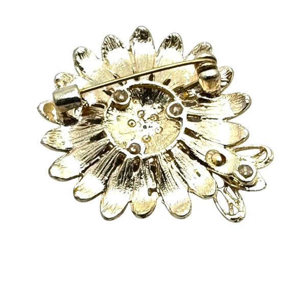 Yellow Orange Sunflower Bee Brooch Pin Gold Tone 1.5 Inch New - Picture 5 of 6